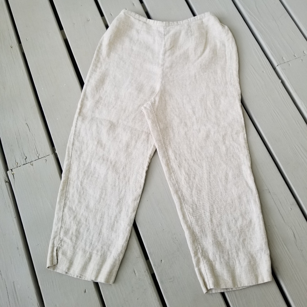 Linen cropped pants with elastic waist